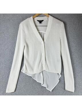 Vera Wang Asymmetrical Blouse Knit Sweater Womens S V Neck Long Sleeve